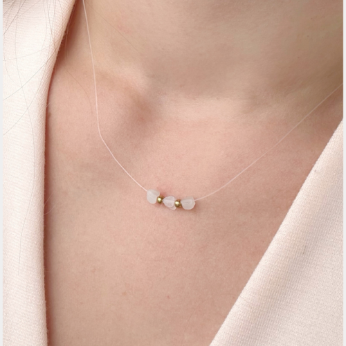 Collar corazón x3 cuarzo rosa
